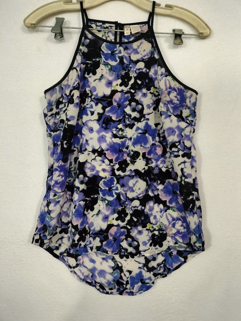 Japna Purple & Blue Floral High-Neck Camisole with Black Trim